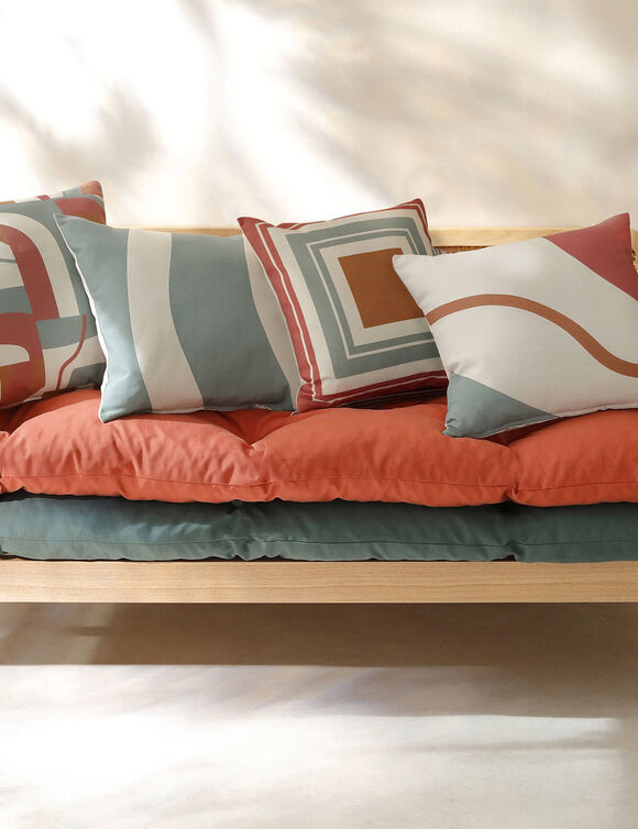 Housse de coussin imprimé "courbes" - lot de 2 (écru / terracotta)