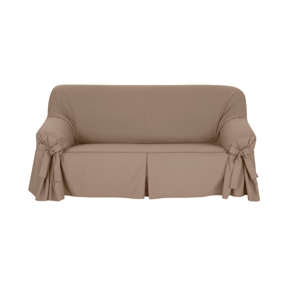 Housse bachette coton uni nouettes fauteuil canap&eacute;s (taupe)