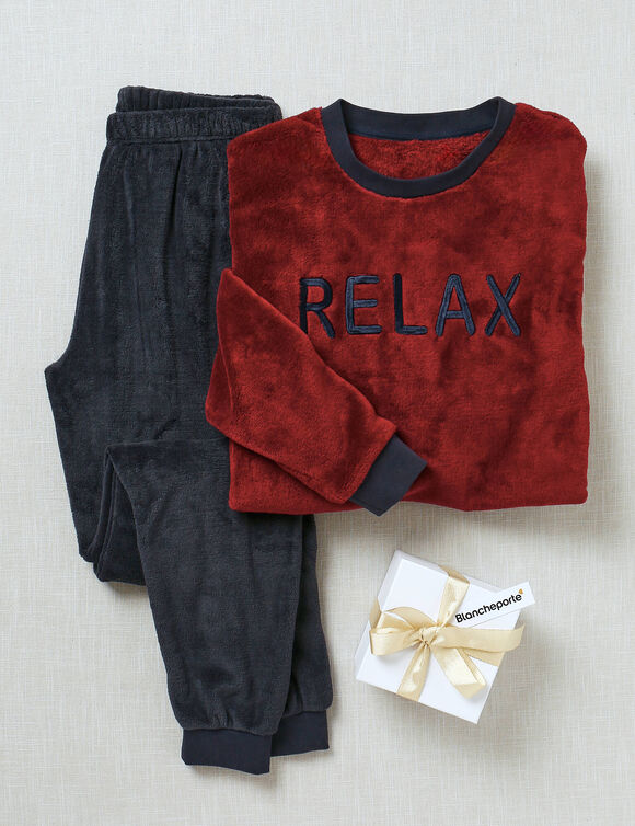 Relax-pyjama van fleece, voelt aan als pluche (bordeaux / marine)