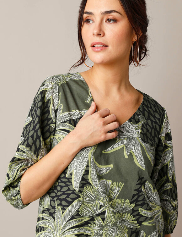 Robe housse imprimée, coton biologique** (noir / kaki)