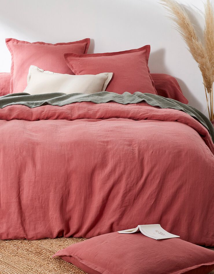 Linge de lit uni lin lavé (bois de rose)