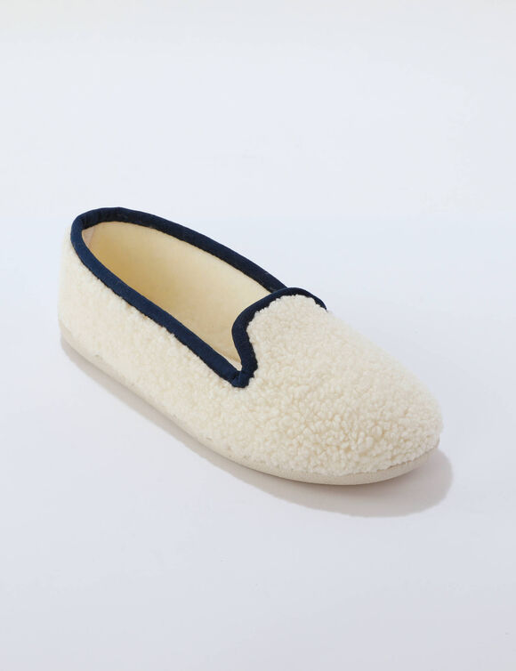 Pantoffels in sherpa-lusjesstof (ecru / blauw)