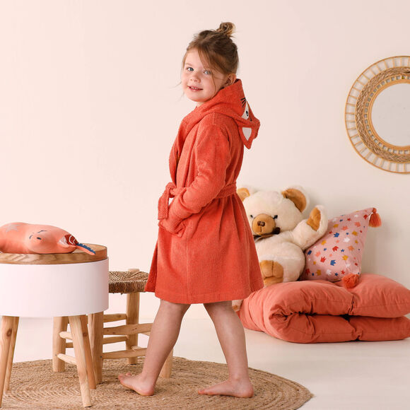 Vos kinderbadjas met kap, katoenen badstof - 340 g/m&sup2; (saffraangeel)