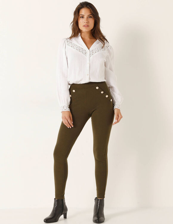 Legging effet pont, taille élastiquée (kaki)