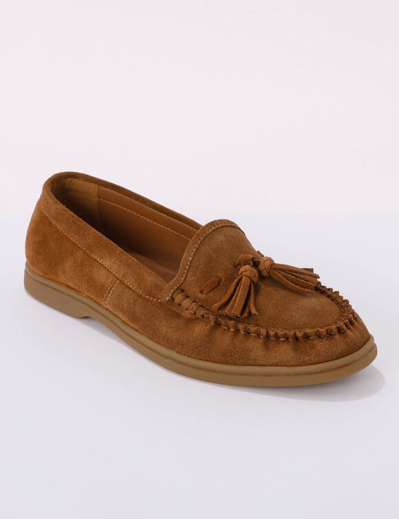 Mocassins cuir pompons (caramel)