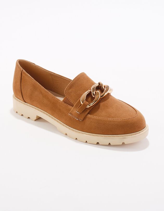 Mocassins in microvezel, kettinkje en gekartelde zool (karamel)
