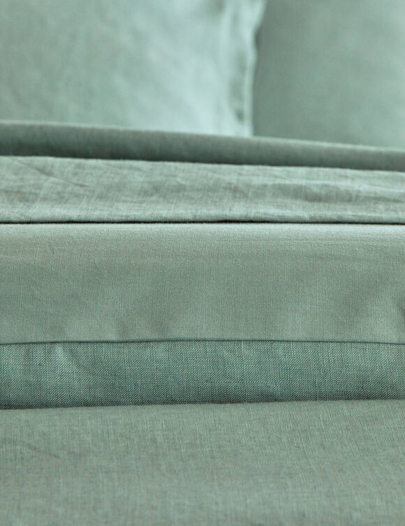 Linge de lit uni biface lin lavé / coton lavé  (céladon)