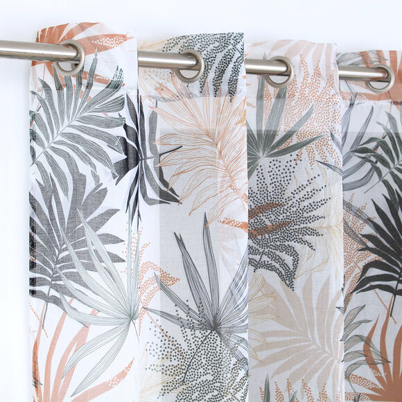 Voilage imprimé feuilles tropicales (blanc / orange)
