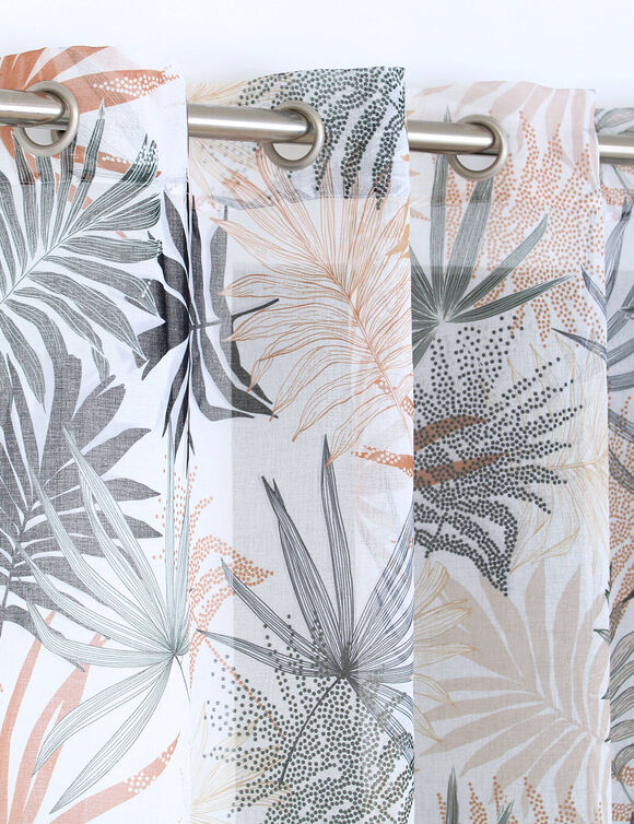 Voilage imprimé feuilles tropicales (blanc / orange)