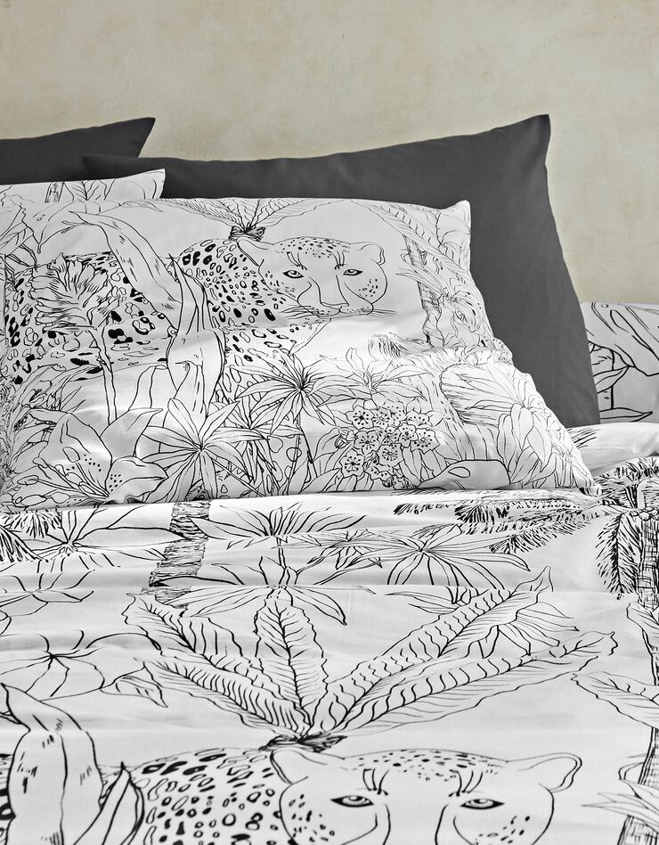 Linge de lit Botanic en coton imprimé jungle léopard (blanc)