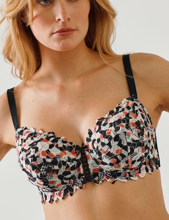 Soutien-gorge Arum dentelle et microfibre imprimées - avec armatures  (noir)