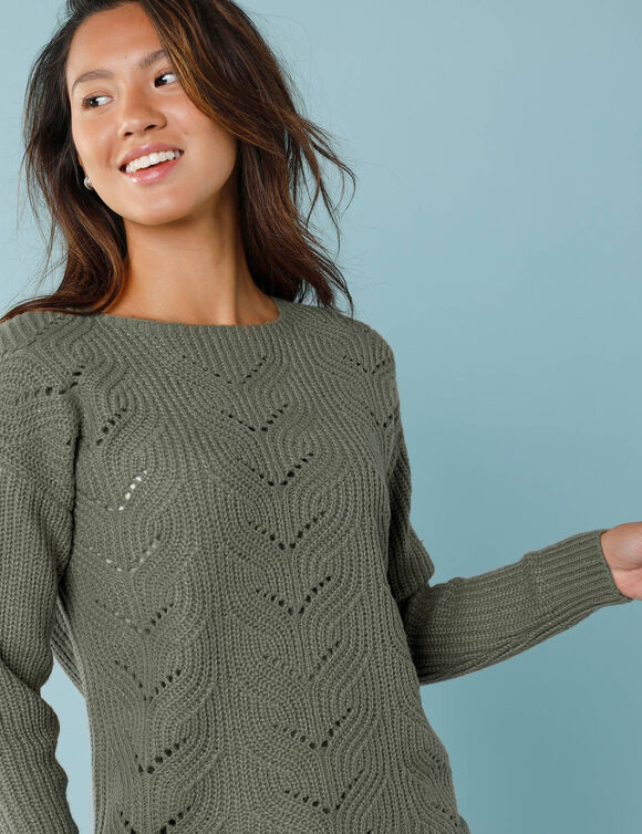 Pull sp&eacute;cial petites, maille perl&eacute;e (kaki)