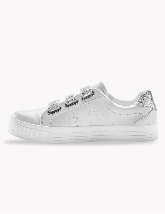 Sneakers met scratchsluiting en pailletten - wit/zilverkleur (wit)