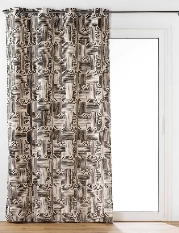 Rideau imprimé graphique art déco (écru / noir)