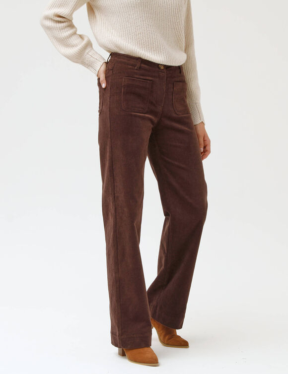Pantalon velours coupe large taille haute, grande stature (chocolat)