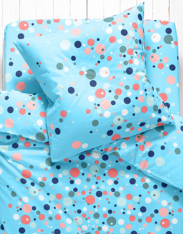 Linge de lit enfant Pétillant - coton imprimé bulles multicolores (lagon)