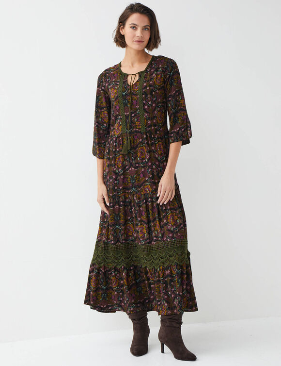 Robe longue imprim&eacute;e (bronze / prune)