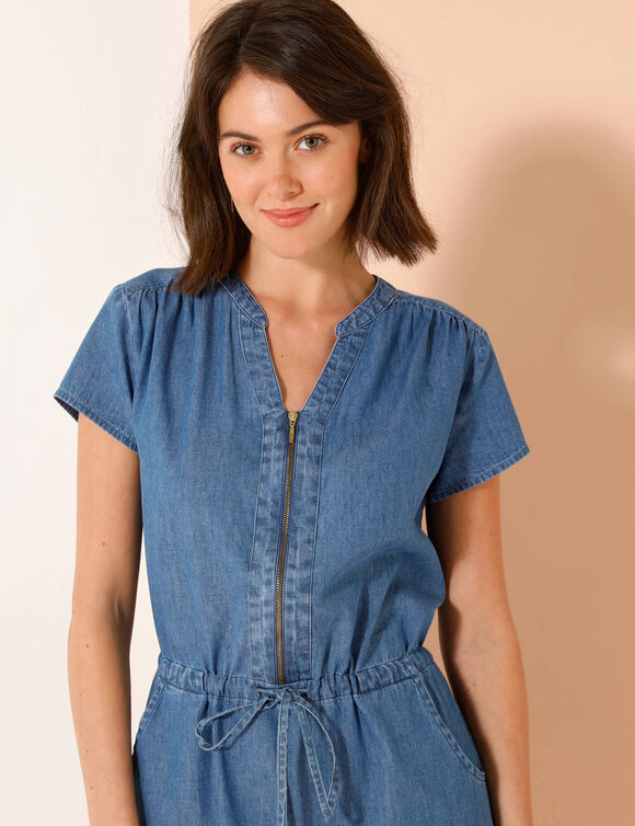 Robe courte col zippé, denim léger (stone)
