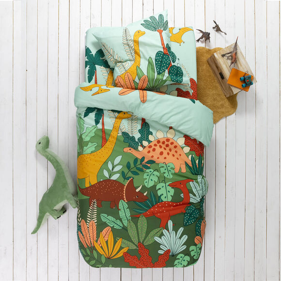 Bedlinnen voor kinderen Jurassi, in katoen - dinosaurusprint (groen)