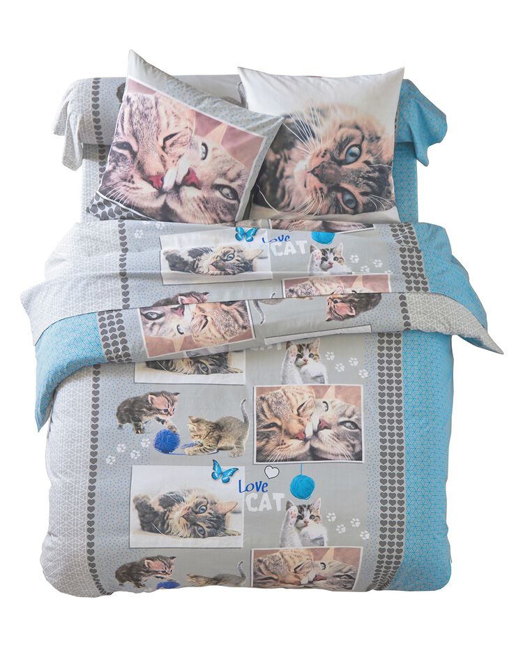 Linge de lit Funny en coton imprimé chats, gris Linge de lit Funny en coton imprimé chats, gris, hi-res image number 0