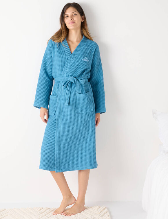 Peignoir col kimono mixte nid d’abeille Colombine®, 240g/m2 (bleu)