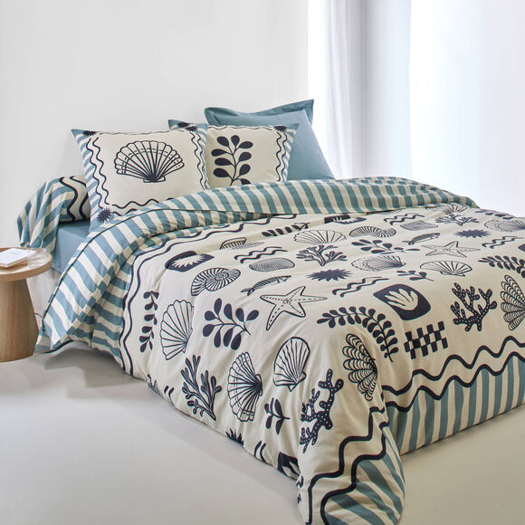 Bedlinnen Marinette, in bedrukt katoen (blauw)