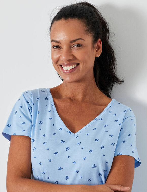 Chemise de nuit longue imprim&eacute;e fleurs (bleu glacier)