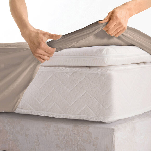 Effen hoeslaken in jersey, hoekdiepte 40 cm (grijsbeige)