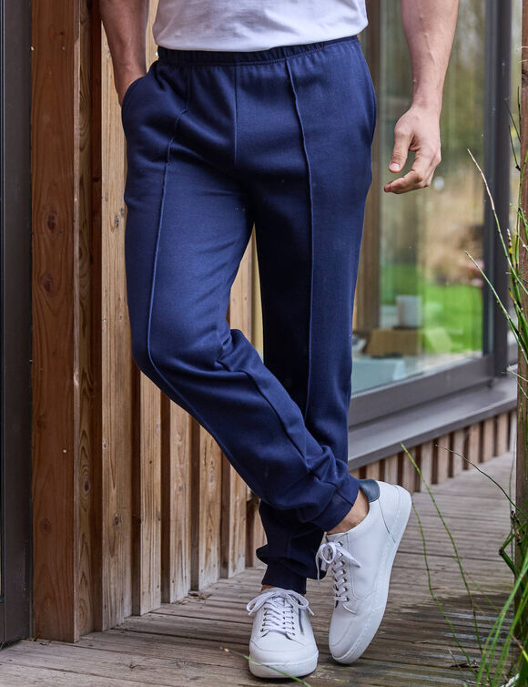 Pantalon loisirs molleton, bas resserr&eacute;s (marine)