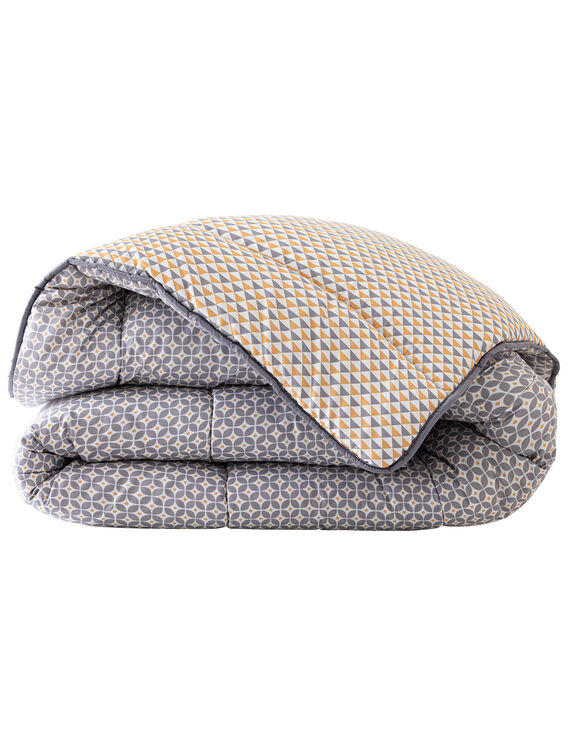 Couette microfibre micro imprim&eacute; graphique 400 g/m&sup2; (gris / jaune)