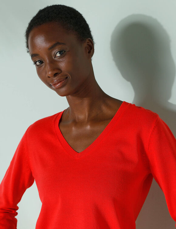 Pull col V, toucher doux (rouge)