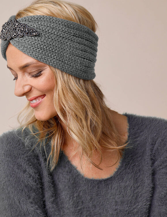 Headband in tricot met juweel (grijs)
