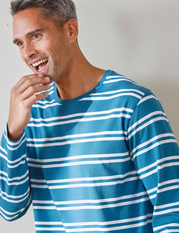 Pyjama coton rayé manches longues (bleu / blanc)