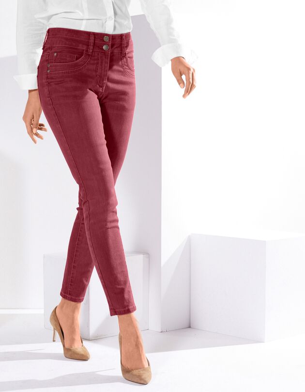 Gekleurde smalle jeans, 7/8-lengte, tomette, hi-res