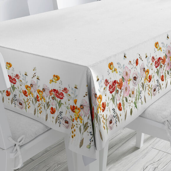 Nappe antitache imprim&eacute; floral (blanc / vert)