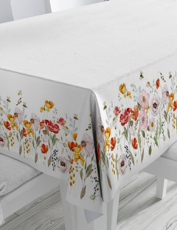 Nappe antitache imprim&eacute; floral (blanc / vert)
