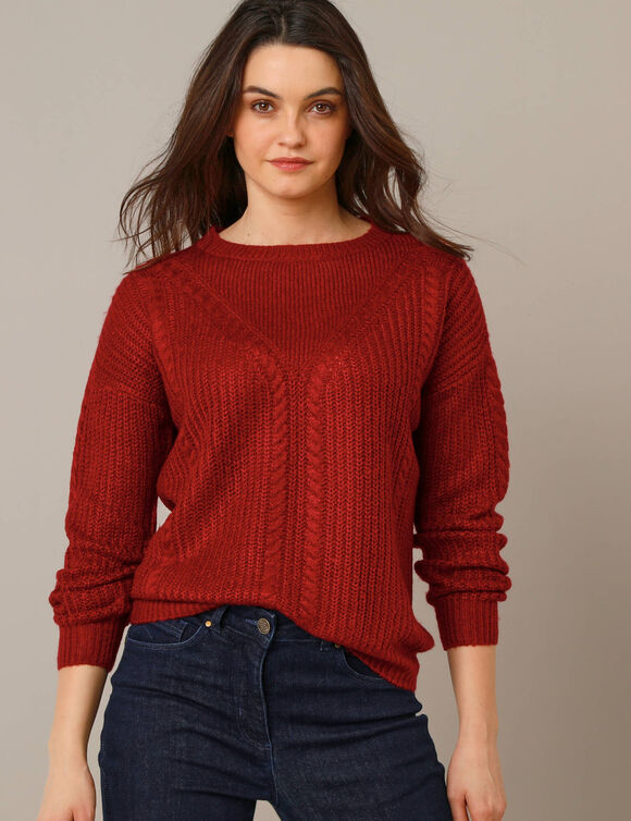 Pull torsadé, maille anglaise (rouge foncé)