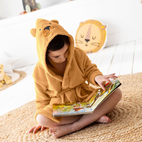 Peignoir de bain enfant ours à capuche microfibre toute douce (taupe)
