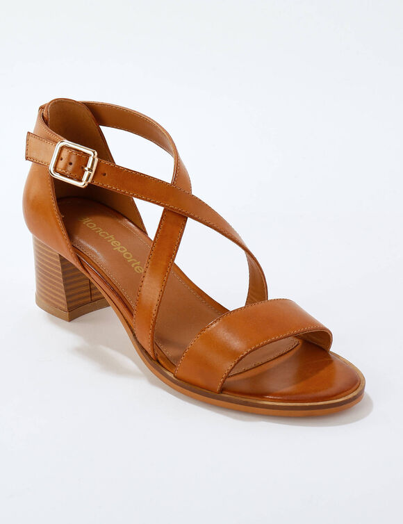 Leren sandalen met hak (bruin)