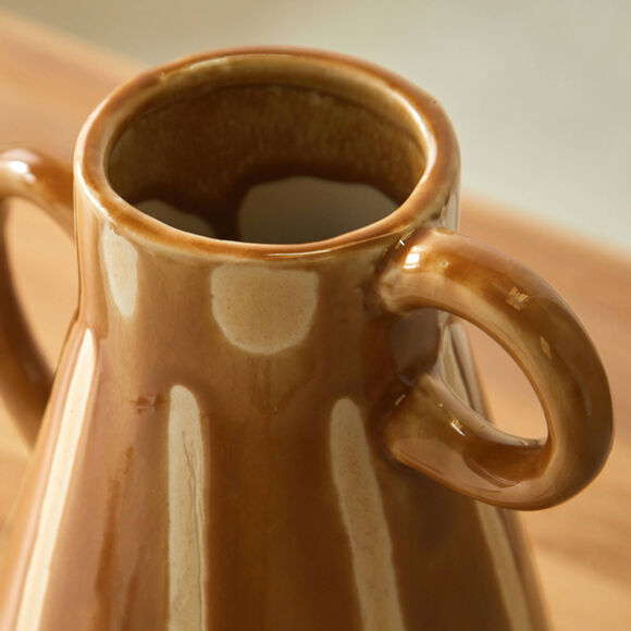 Vaas in aardewerk, gekleurde strepen, 2 handvatten  (karamel/wit)