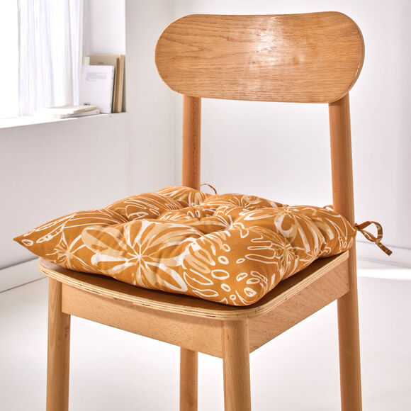Galette de chaise carr&eacute;e imprim&eacute; fleuri - lot de 2 (miel)