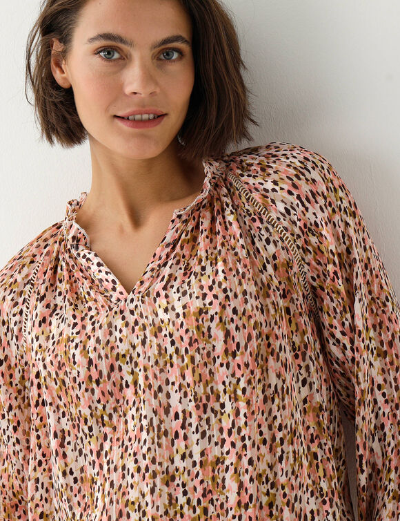 Blouse van voile met bedrukte tachistische print (blushroze)