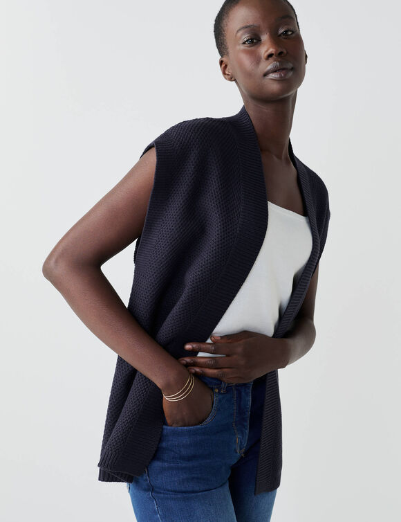 Gilet sans manches, maille fantaisie (marine)