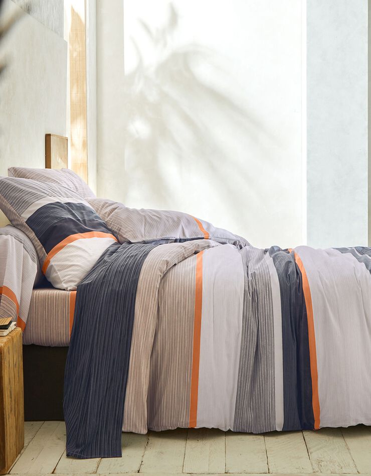 Linge de lit Markus en coton imprimé à rayures effet bois, gris, hi-res image number 0