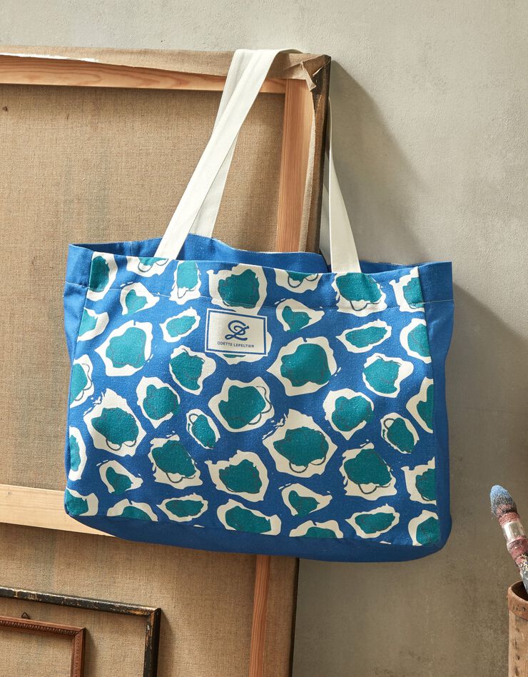Sac cabas, collection "Odette Lepeltier" (bleu / vert)