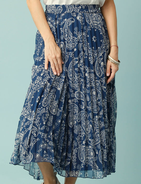 Jupe Spécial Petites, voile plissé, imprimé bandana (indigo)