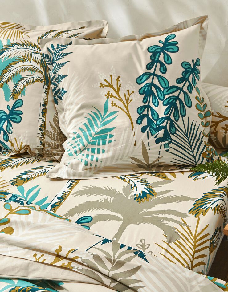 Linge de lit Bornéo en coton imprimé palmiers, beige, hi-res image number 3