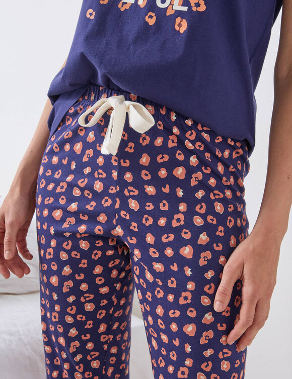 Pantacourt pyjama imprimé "Beautiful" (marine / cuivre)