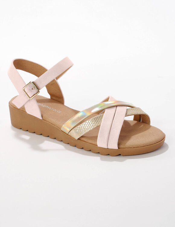 Sandalen met meerdere bandjes en sleehak (ivoorkleur / goudkleurig)