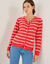 Gestreepte cardigan met officiersknopen, fantasietricot (rood / ecru)